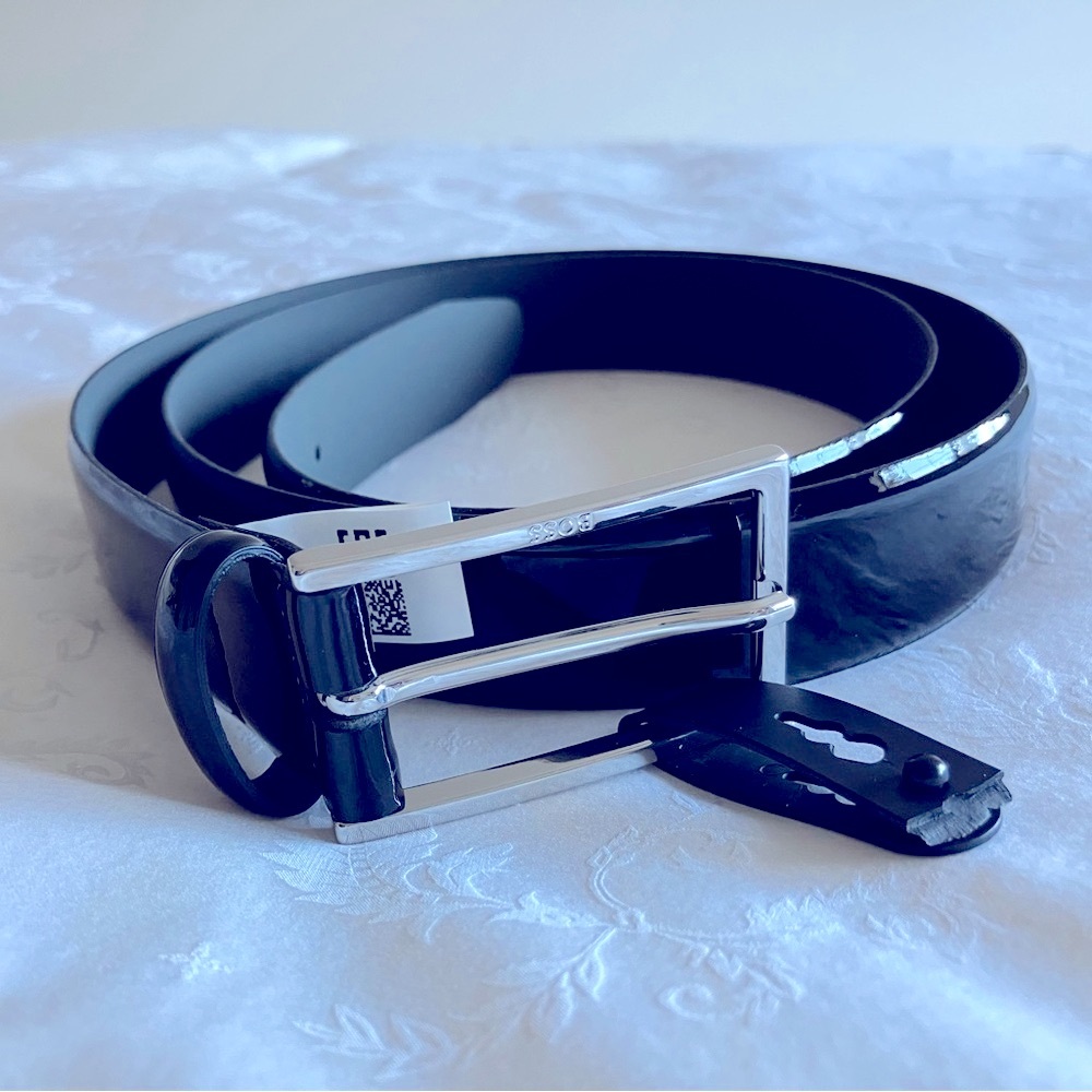 Hugo Boss Carmello Patent Black Leather Mens Belt - NWT